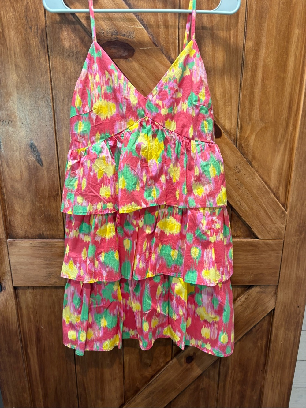 Peach Love California Pink Floral Tiered Spaghetti-Strap Dress M